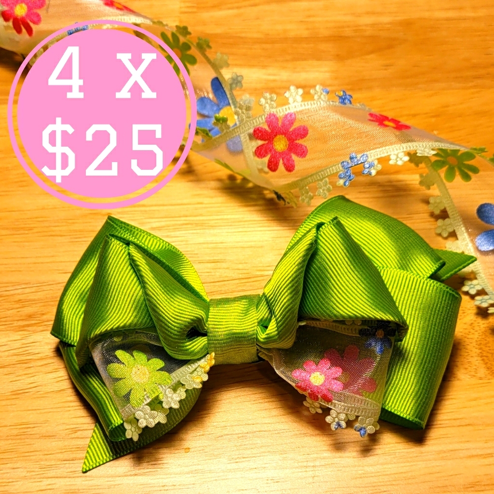 Floral apple green hair bow
